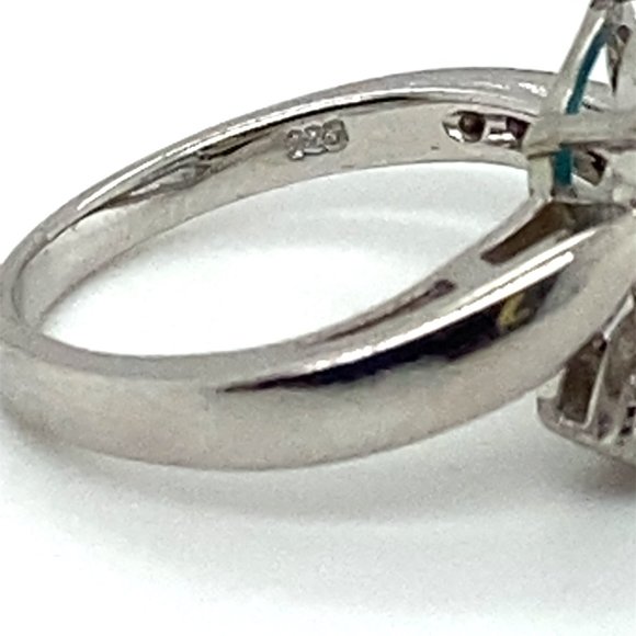 Blue Opal 1.39ct Platinum Finish Solid 925 Sterling Silver Ring - Picture 4 of 7